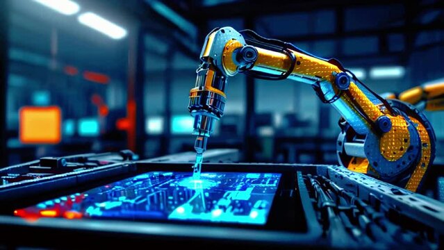 This is a robotic arm soldering a circuit board.