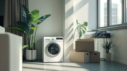 Light spacious laundry room in light interior
