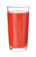 Fresh tomato juice in glass isolated on white
