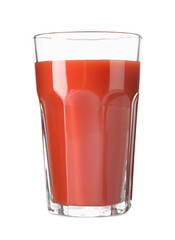Fresh tomato juice in glass isolated on white