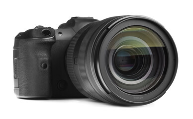 Fototapeta premium Modern camera isolated on white. Photographer's equipment