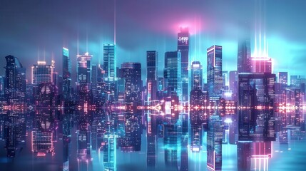 futuristic urban cityscape with sleek business architecture neon lights glowing