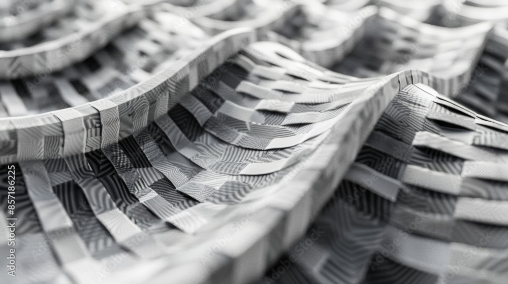 Aufkleber a pleated skirt with a pattern of interlocking circles and squares in shades of gray.