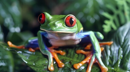 Fototapeta premium red eyed tree frog peeping. 