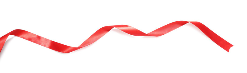One beautiful red ribbon isolated on white, top view
