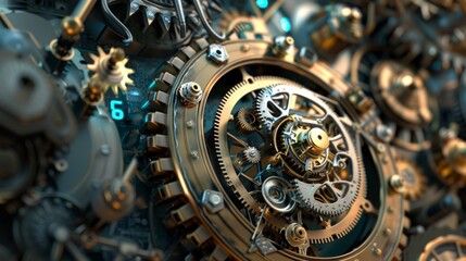 Explore the idea of time as a code to unlock hidden dimensions or secrets within the surreal landscape surrounding the clock.