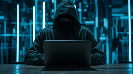 A hacker in a hoodie sitting at a computer, cracking codes.