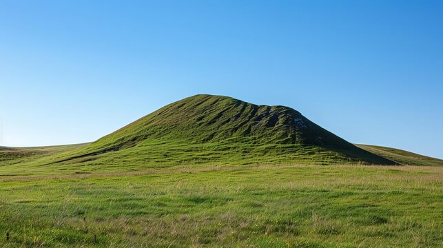 80 A drumlin, a long, whaleshaped hill formed by glacial activity, under a clear blue sky.