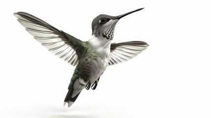 Fototapeta premium graceful hummingbird suspended midflight on white background detailed ai generated nature illustration
