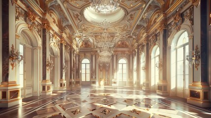 Obraz premium grand palace hall interior with ornate details majestic fantasy backdrop for video games or digital art realistic 3d illustration