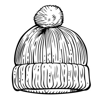 black and white knitted winter hat clip art preview