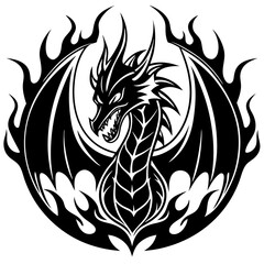 Obraz premium logo-dragon-surrounded-by-black-flames