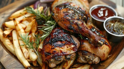 grilled rosemary quail with fries fresh herb roasted chicken meal