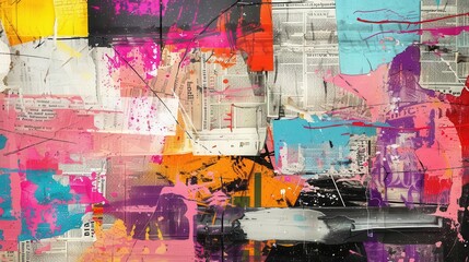Fototapeta premium grungy collage background with colorful newspaper and magazine clippings abstract art