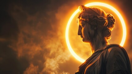 Fototapeta premium Statue with heavenly glow and halo effect