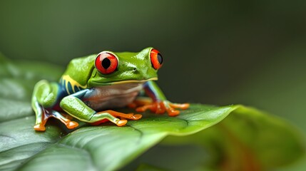 Naklejka premium red eyed tree frog peeping. 