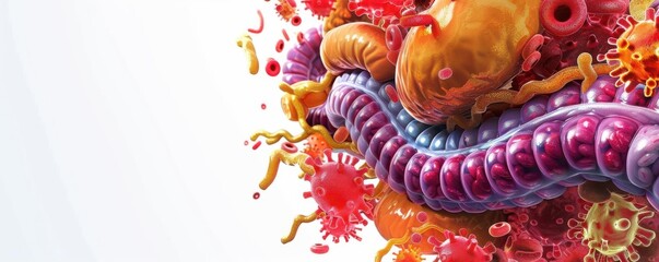 Digestive process diagram, scientific illustration, 3D realistic, isolated on white background