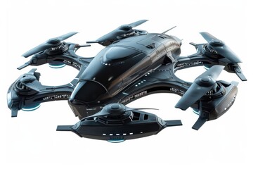 Futuristic drone, cuttingedge flight tech, 3D realistic, isolated on white background