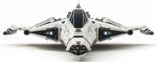 Futuristic spaceplane, advanced flight technology, 3D realistic, isolated on white background
