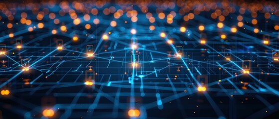 Fototapeta premium A digital network map with security nodes