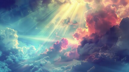 Fototapeta premium heavenly ray of light breaking through clouds divine spiritual concept ai generated digital painting