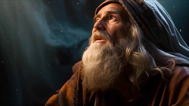 Vibrant abstract portrait of Abraham gazing at starry sky in outdoor setting. Concept Abstract Portrait, Abraham, Starry Sky, Outdoor Setting, Vibrant Colors