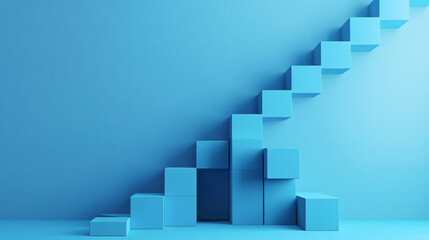 Blue Abstract Geometric Shapes on Blue Wall.