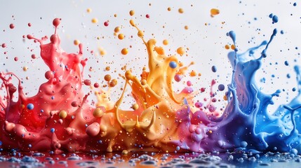 Colorful liquid splashes against a white background