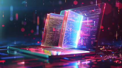 The concept of a computer as a knowledge repository. Laptop representing e-learning