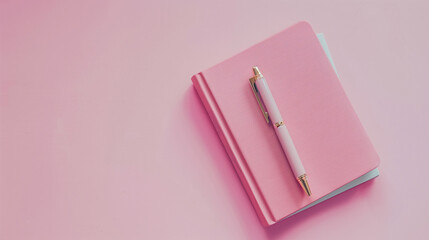 Pink Journal and Pen on Light Pink Background