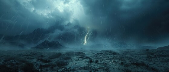 Naklejka premium A dramatic thunderstorm with lightning striking in the distance, photographed in