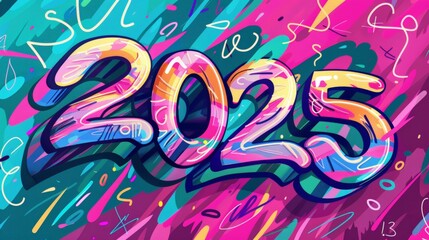 Fototapeta premium A vibrant and colorful graffiti-style illustration showcasing the year 