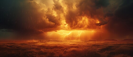A dramatic thunderstorm with lightning striking in the distance, photographed in