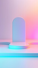 Abstract minimal 3D podium with colorful gradient background for product display.