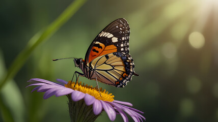 colorful butterfly rests gracefully, surrounded by ample copy space. Its vibrant wings and delicate patterns create a visually appealing scene, ideal for various design and promotional purposes