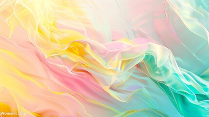 Bright yellow pink turquoise abstract with light flares Women's Day in sans-serif font background