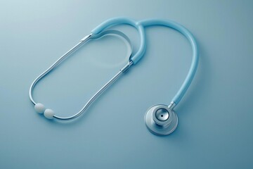 Closeup of a stethoscope on a pastel blue surface, highlighting medical equipment, Realistic, Soft colors, Photography, High detail, clean and simple background