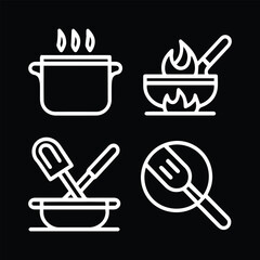 A blackboard with a black background, Kitchen utensils - pan, oven, cookbook, saucepan, weight, chef hat, blender, glass crockery, a blackboard with a pan, and a pot with a spoon