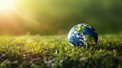 Earth Day background, with clear atmosphere, warm sunlight casting soft shadows on lush landscapes