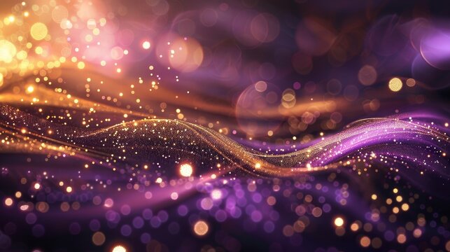 Sophisticated blend of deep plum and bronze with blurred light trails and glowing crescents. background