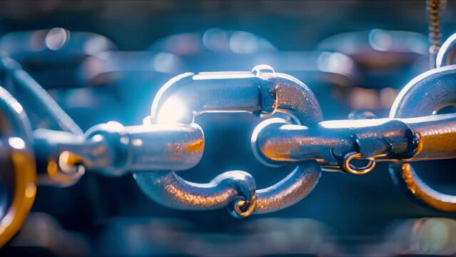 Close-up of a robust metal chain against a dark background. Concept Close-up Photography, Metal Chain, Dark Background, Texture, Macro Shot