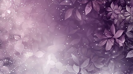 Plum and silver gradient floral motifs shimmering particles festive and tranquil ambiance. background