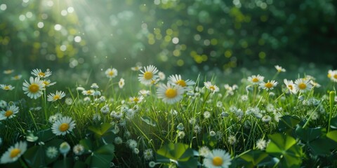A bright sunny day filled with vibrant yellow and white flowers, perfect for a happy occasion or a warm atmosphere