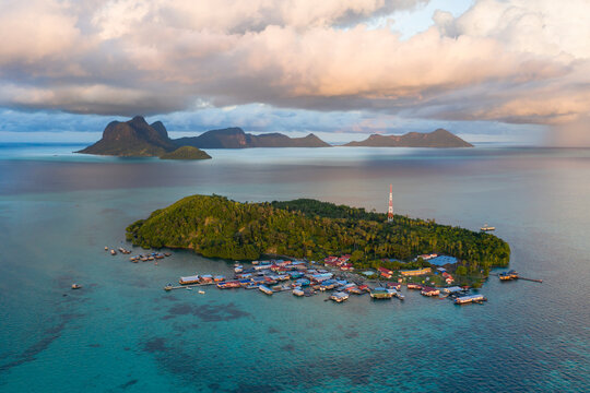 Aerial view of the Selakan island, Semporna Sabah, Malaysia.