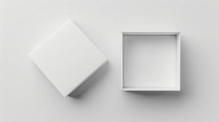 White opened square folding gift box mock up on white background.