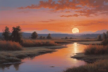 sunset over the river