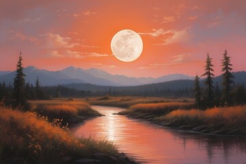 sunset in the forest