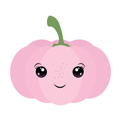 Kawaii Pink Pumpkin With Green Stem Icon