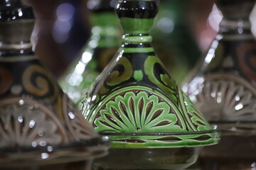 Decorative ceramic Moroccan tagine, traditional gastronomic dish, ceramic tajine.