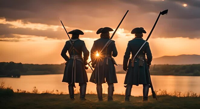 The three musketeers with their swords and hats.